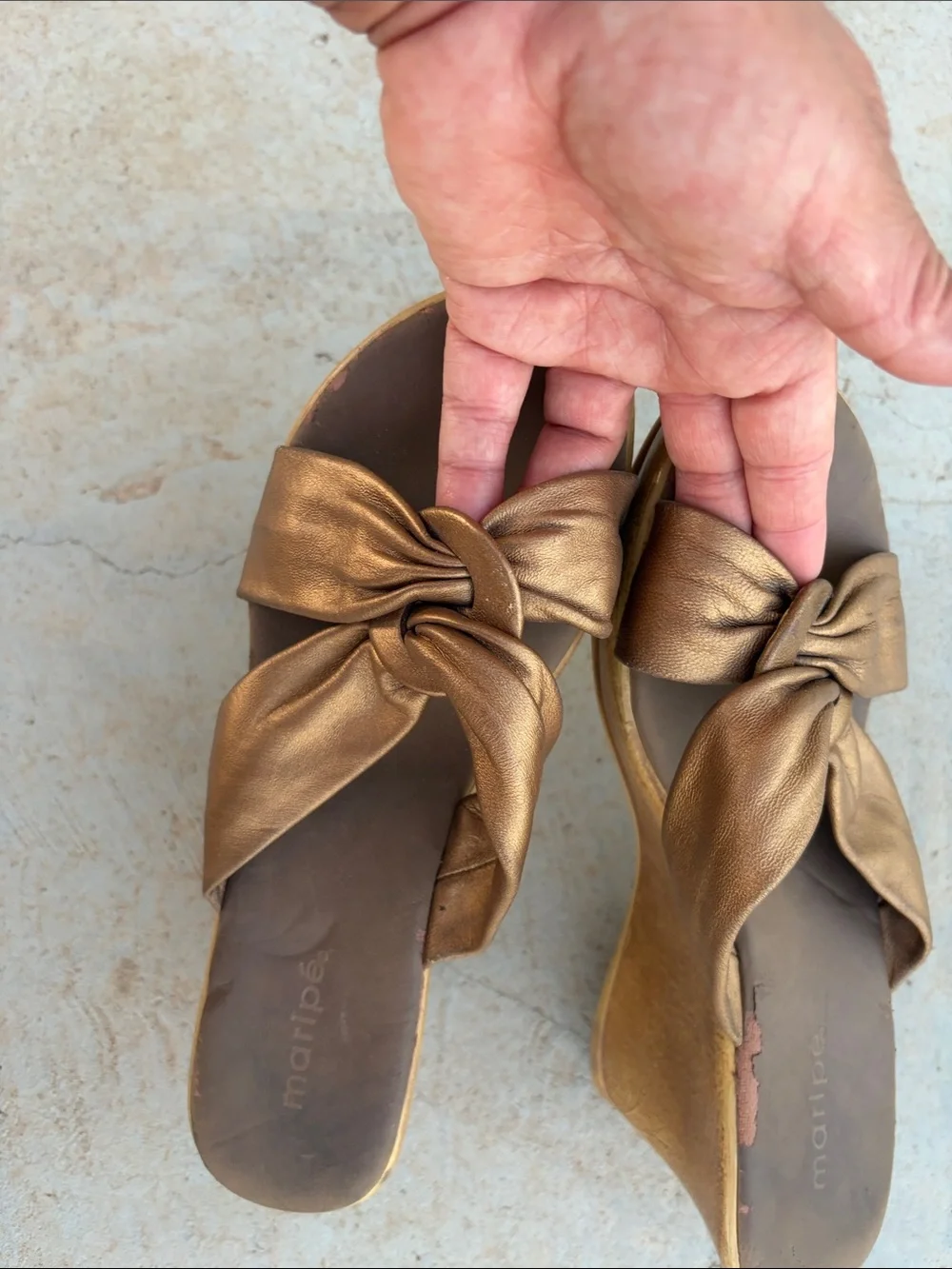 Maripe Metallic Bronze Knot Slide Sandals